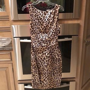 CACHE Leopard Sheath Natural Animal Print Stretch Satin